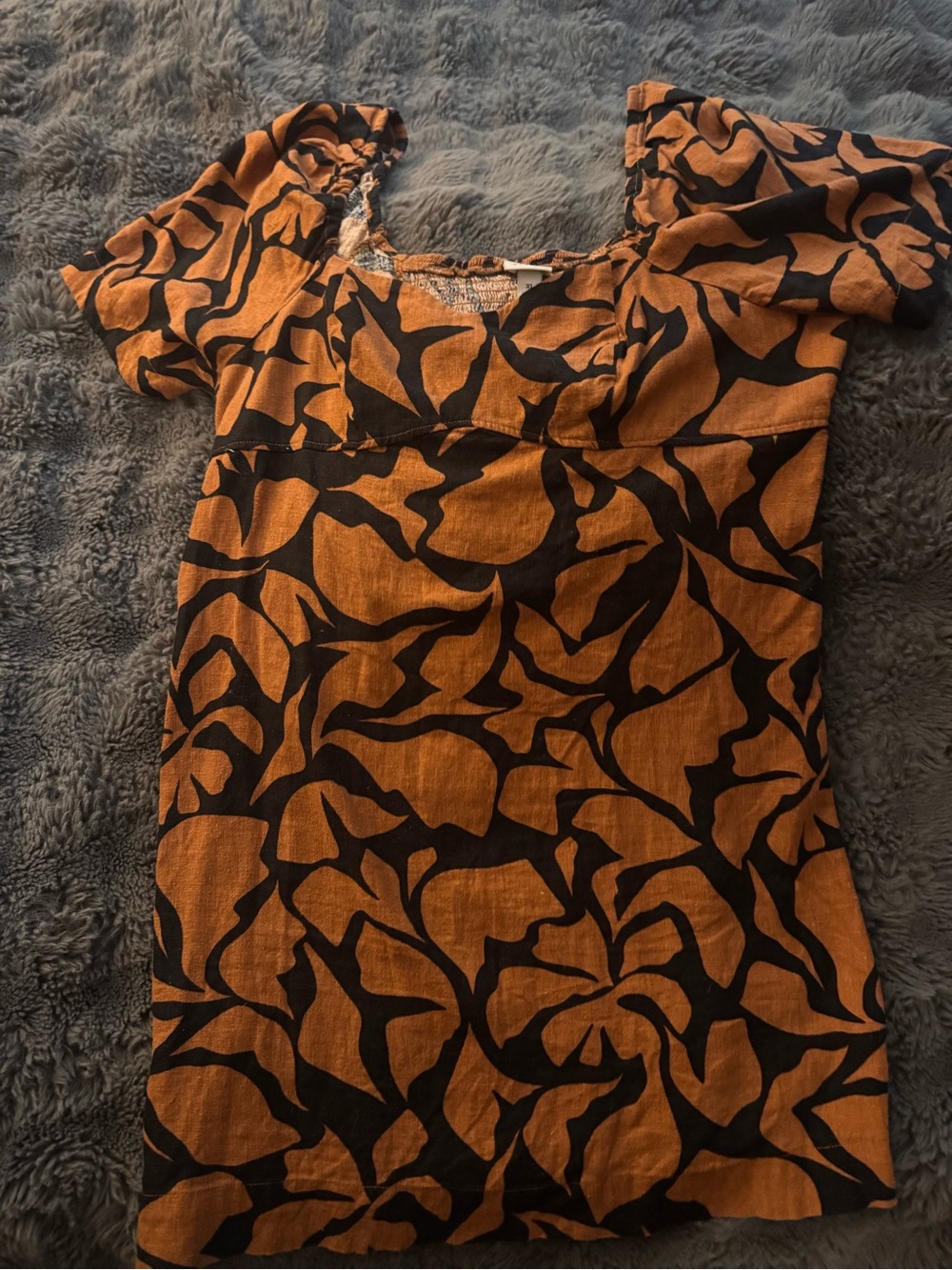 A New Day XL Rust Black Abstract Floral Puff Sleeve Dress